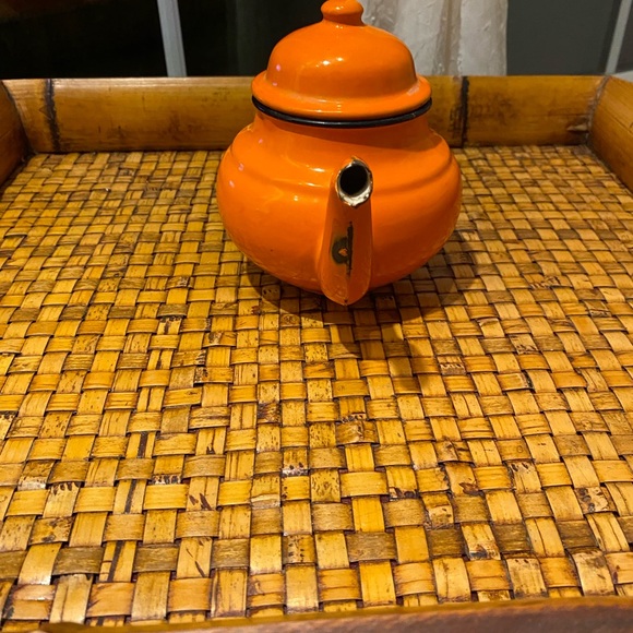 VTG Small Orange Enamel Teapot Made In Poland - Picture 2 of 8
